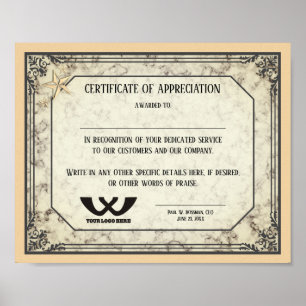 Affiche Certificate of appreciation staff employee award