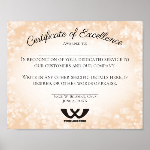 Affiche Certificate of excellence staff employee award