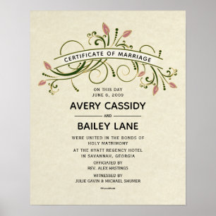 Affiche "Certificate of Marriage" Wedding Certificate