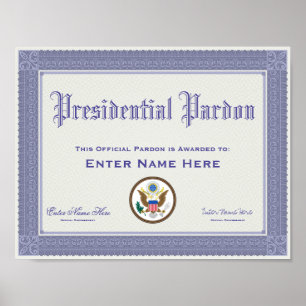 Affiche Certification de pardon présidentiel drôle