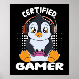 Affiche Certifié Gamer Cute Penguin