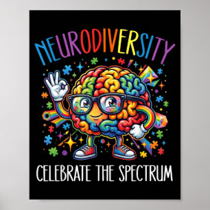 Affiche Cerveau Arc-en-ciel Neurodiversité Cerveau Autisme