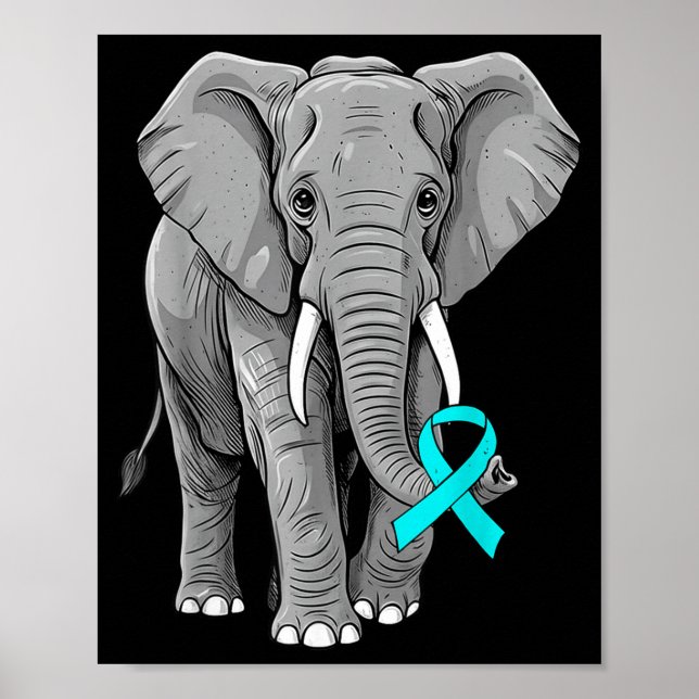 Affiche Cervical Cancer Awareness Elephant Ribbon Teal Men (Devant)
