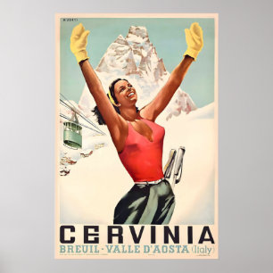 Affiche Cervinia Cervin Matterhorn Italie Ski Montagnes