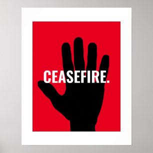 Affiche Cessez feu rouge blanc noir stop main anti-guerre