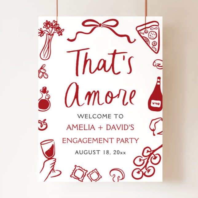 Affiche C'est Amore Red Italian Engagement Party Welcome (That's Amore Red Italian Engagement Party Welcome Sign)