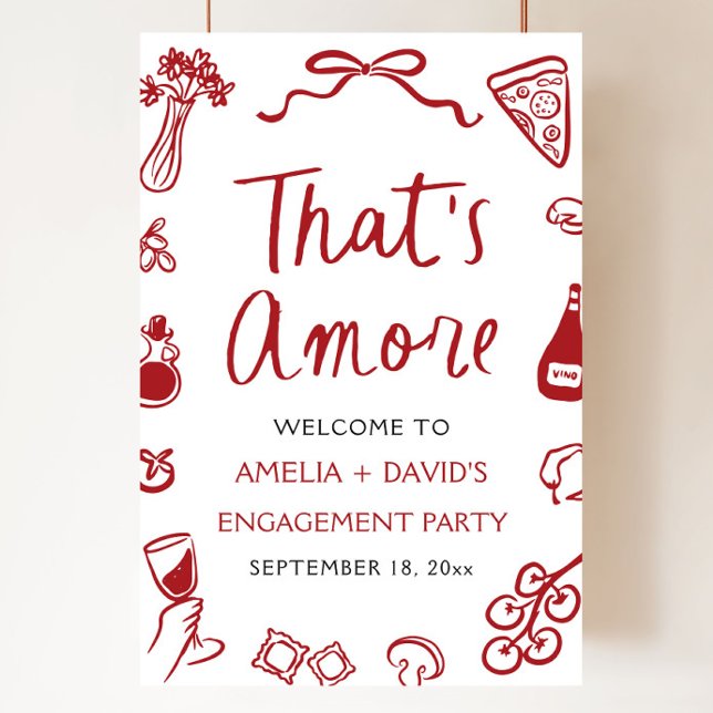 Affiche C'est Amore Red Italian Engagement Party Welcome (That's Amore Red Italian Engagement Party Welcome Sign)