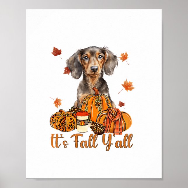 Affiche C'Est Automne Y'all Dachshund Chien Automne Écharp (Devant)