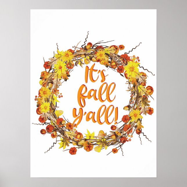 Affiche C'est automne Y'all Orange Feuilles d'automne (Devant)