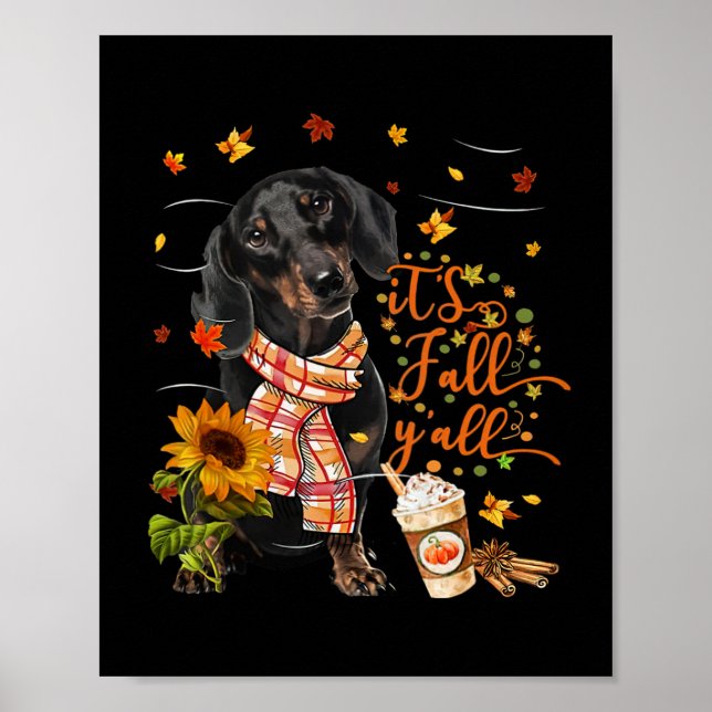 Affiche C'est Fall Y'all Dachshund Dog Thanksgiving Hallow (Devant)