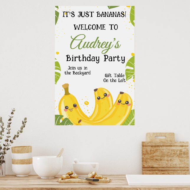 Affiche C'est juste des bananes Fête d'anniversaire tout â (Cuisine)