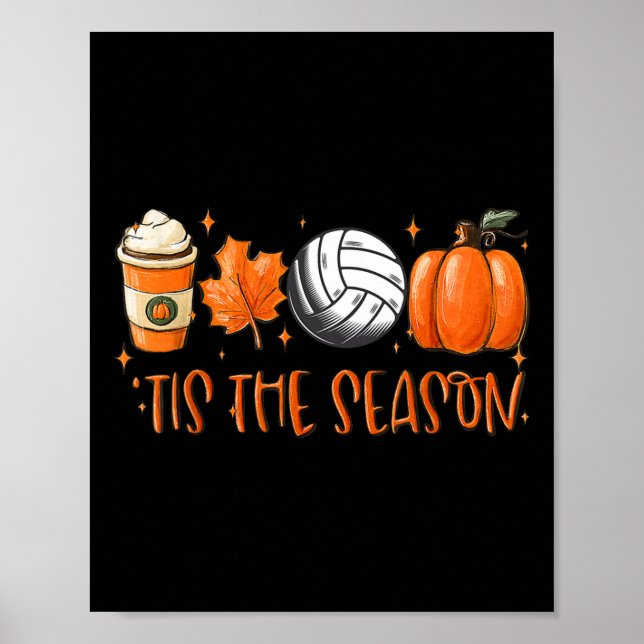 Affiche C'Est La Saison Citrouille Leaf Latte Fall Volleyb (Devant)