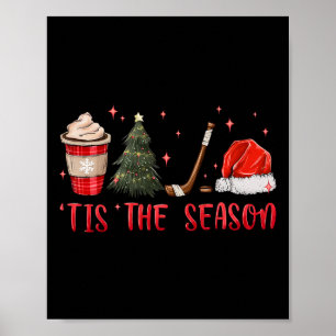 Affiche C'est la saison de hockey Café Noël arbre hockey s