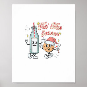 Affiche C'est la saison de Noël rétro lait et cookie