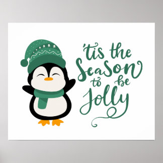Affiche C'Est La Saison D'Être Jolly, Pingouin Noël