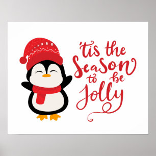 Affiche C'Est La Saison D'Être Jolly, Pingouin Noël