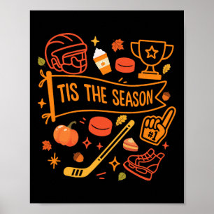 Affiche C'est la saison Hockey Feuilles d'automne Bonjour