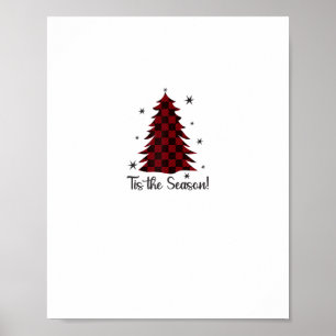 Affiche C'est la saison sapin de Noël carreaux rouges