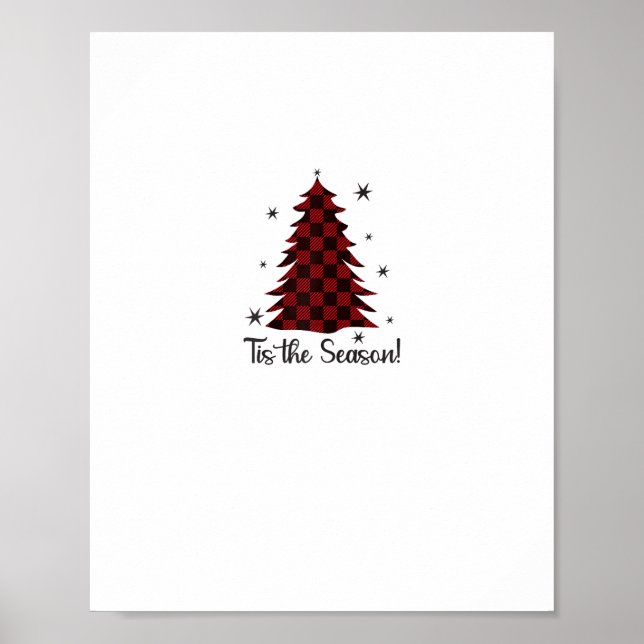 Affiche C'est la saison sapin de Noël carreaux rouges (Devant)