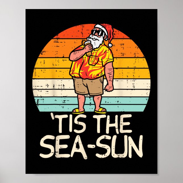Affiche C'est le soleil de la mer Santa Sunset Retro Noël  (Devant)