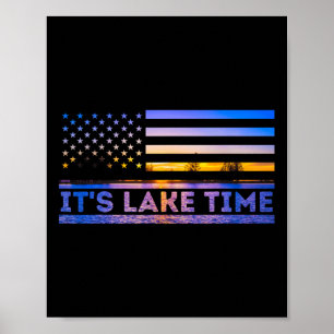 Affiche C'est le temps du lac Coucher de soleil Drapeau am