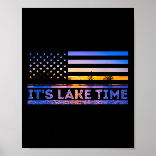 Affiche C'est le temps du lac Coucher de soleil Drapeau am (Devant)