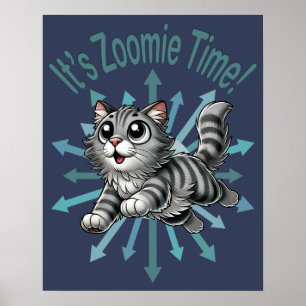 Affiche C'est le temps Zoomie Chat Tabby Gris