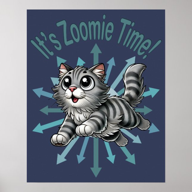 Affiche C'est le temps Zoomie Chat Tabby Gris (Devant)