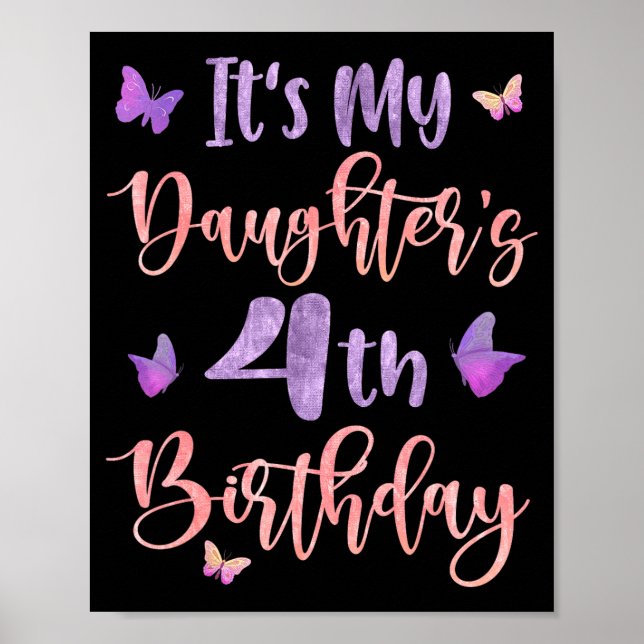 Affiche C'est les 4 ans de ma fille Papillon Joyeux 4 ans (Devant)