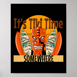 Affiche C'est l'heure de Tiki quelque part Surfboa Tropica