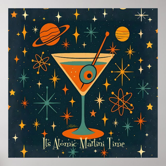 Affiche C'est l'heure du Martini Atomique Étoiles Cosmique (Devant)
