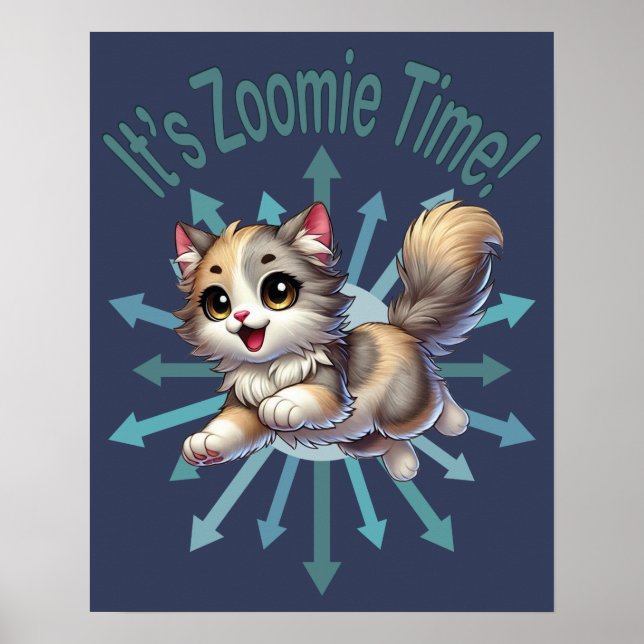 Affiche C'est l'heure Zoomie Chaton Tricolore Mignon (Devant)