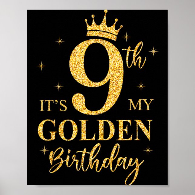 Affiche C'est ma 9ème fille d'anniversaire doré 9 ans Bday (Devant)