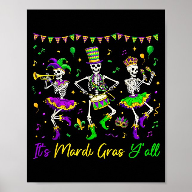 Affiche C'est Mardi Gras à vous Squelette drôle Mardi Gras (Devant)