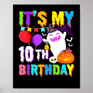 Affiche C'est mon 10e anniversaire Cadeaux Ghost Citrouill