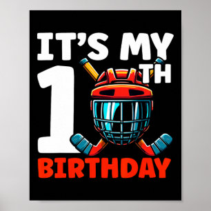 Affiche C'est mon 10e anniversaire Joueur de hockey 10 ans