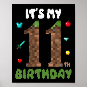 Affiche C'est mon 11e anniversaire Drôle de joueur de jeux