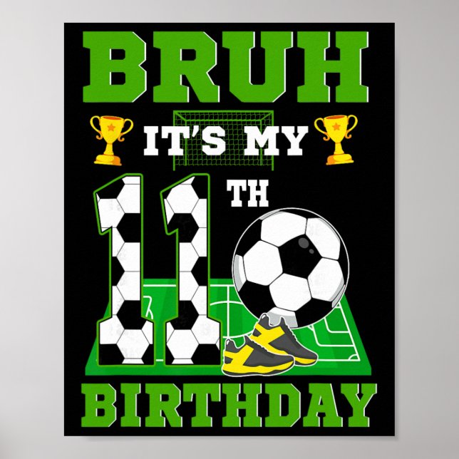 Affiche C'est mon 11e anniversaire garçon Thème de foot  (Devant)