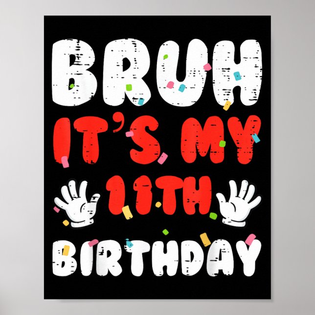 Affiche C'est mon 11e anniversaire Mains 11 ans Filles d'a (Devant)