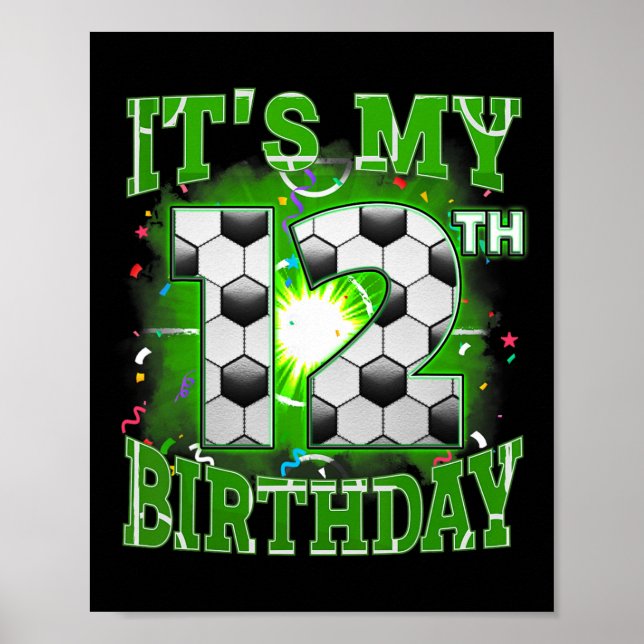 Affiche C'est mon 12e anniversaire de football pour garçon (Devant)
