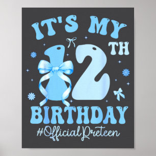 Affiche C'est mon 12e anniversaire fille coquette noeud bl