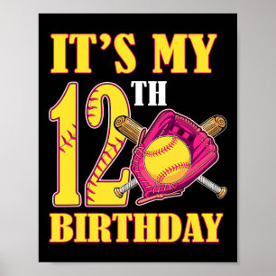 Affiche C'est mon 12e anniversaire fille thème softll 12 a