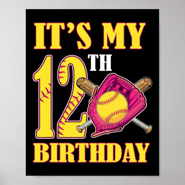 Affiche C'est mon 12e anniversaire fille thème softll 12 a (Devant)