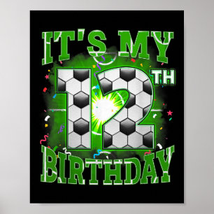 Affiche C'Est Mon 12e Anniversaire Garçons Football 12 Ans