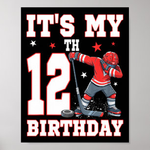 Affiche C'est mon 12ème anniversaire garçon hockey sur gla