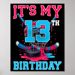 Affiche C'est mon 13e anniversaire Hockey 13 ans Crème gla