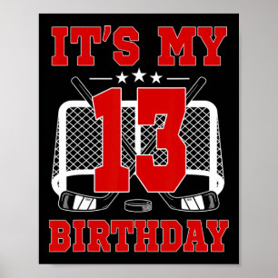 Affiche C'est mon 13e anniversaire Thème de hockey sur gla