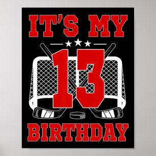 Affiche C'est mon 13e anniversaire Thème de hockey sur gla