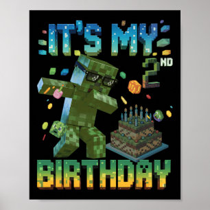 Affiche C'est mon 2ème anniversaire cadeau pixel gamer gar