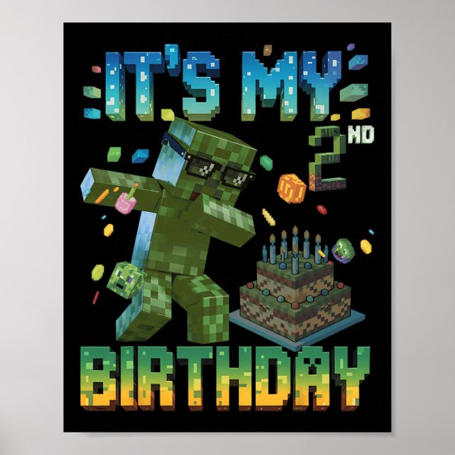 Affiche C'est mon 2ème anniversaire cadeau pixel gamer gar (Devant)